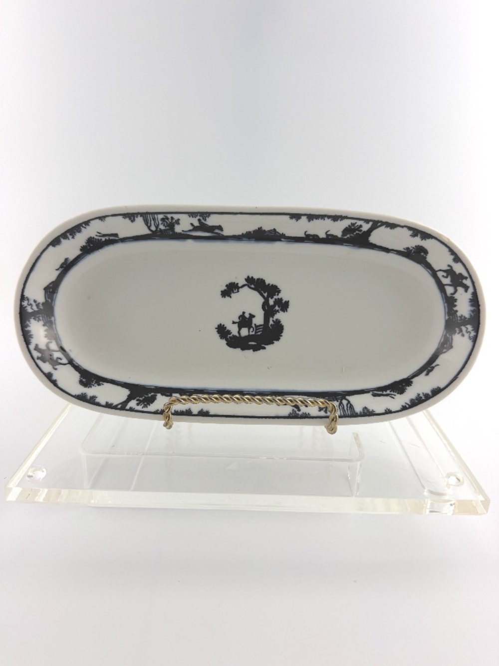 VTG Warwick China BLUE & WHITE Fox Hunt Oval Side Dish